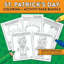 Load image into Gallery viewer, St. Patrick's Day coloring pages, St Pats Day coloring pages, leprechaun coloring pages, St Pats kids coloring, St Pats printable