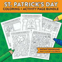 Load image into Gallery viewer, St. Patrick&#39;s Day coloring pages, St Pats Day coloring pages, leprechaun coloring pages, St Pats kids coloring, St Pats printable

